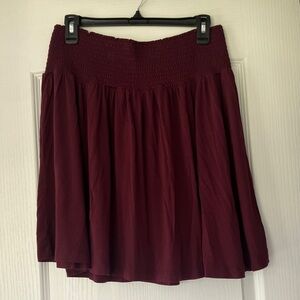H&M Burgundy Smocked Waist Circle Skirt